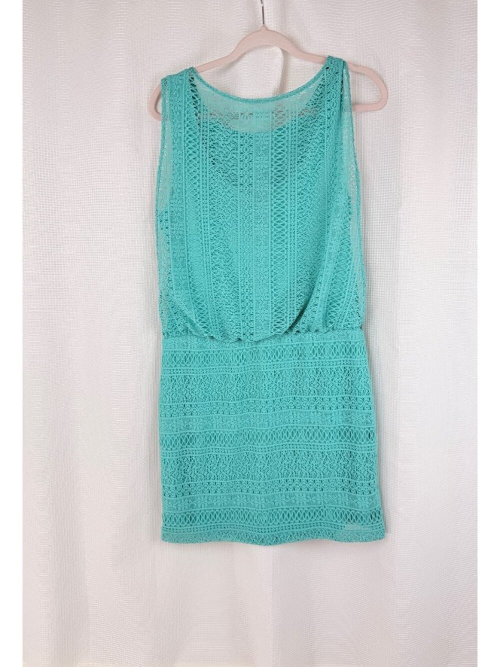 Bisou Bisou Womens Sheath Mini Dress Size 12 Teal Crochet Lace Overlay Lined